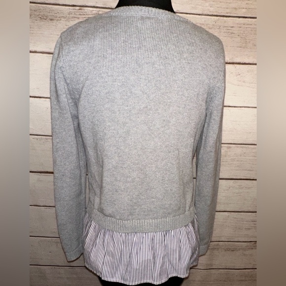 Crown & Ivy Gray Cable Knit  Trendy Sweater with Striped Hem XS, Office Wear, - Picture 2 of 5